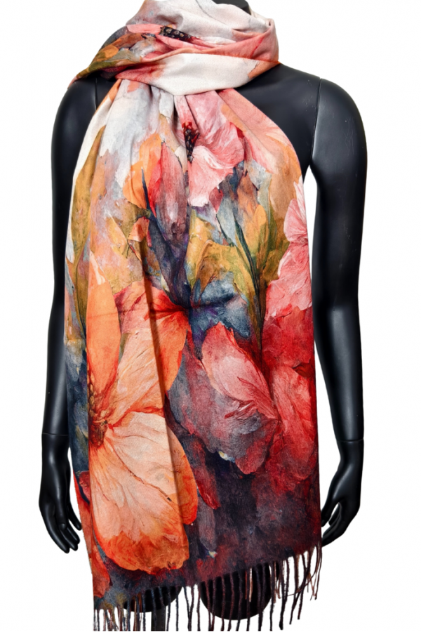 Elegantný viskózový šál s kvetmi - oranžový